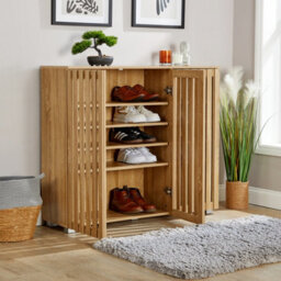 Home Source Halden 3 Door Oak Shoe Cabinet Hallway Storage Organiser Unit - thumbnail 2