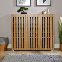 Home Source Halden 3 Door Oak Shoe Cabinet Hallway Storage Organiser Unit - thumbnail 7