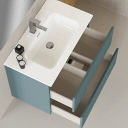 Banyetti Linea Ocean Blue Ribbed Double Drawer Wall Hung Vanity Unit 800mm X 390mm - thumbnail 4