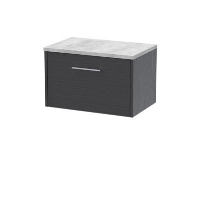 Hudson Reed Juno Wall Hung Single Drawer Vanity Unit With Laminate Top In Graphite Grey Woodgrain Finish, 605mm - image 1