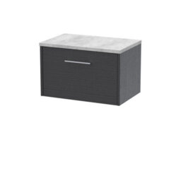 Hudson Reed Juno Wall Hung Single Drawer Vanity Unit With Laminate Top In Graphite Grey Woodgrain Finish, 605mm - thumbnail 1