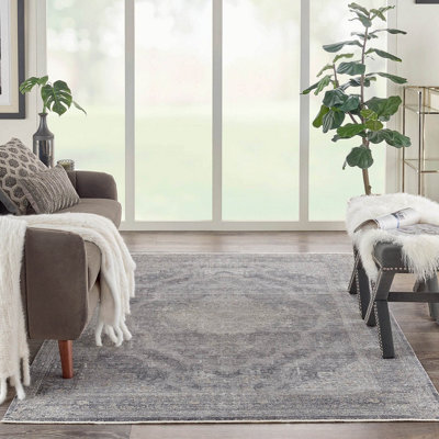 Charcoal Cream Luxurious Traditional Easy To Clean Bordered Floral Dining Room Bedroom And Living Room Rug -244Cm X 305Cm