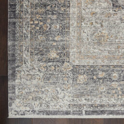 Charcoal Cream Luxurious Traditional Easy To Clean Bordered Floral Dining Room Bedroom And Living Room Rug -244Cm X 305Cm - thumbnail 5
