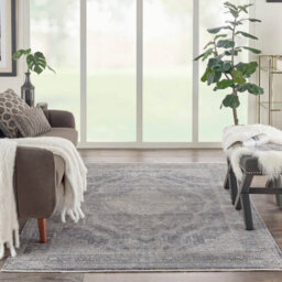 Charcoal Cream Luxurious Traditional Easy To Clean Bordered Floral Dining Room Bedroom And Living Room Rug -244Cm X 305Cm - thumbnail 1