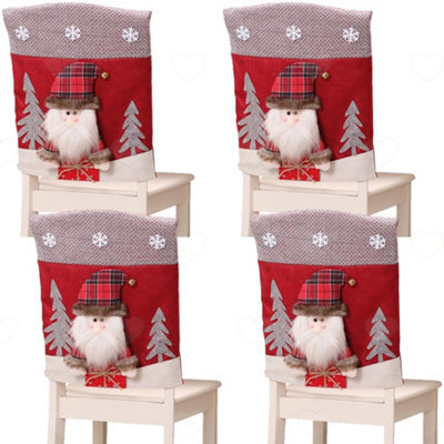 Amorly Set Of 4 Plush Stuffed Santa Claus Christmas Chair Back Covers, Soft Slipcovers For Dining Chairs For Christmas Home Decorations - image 1