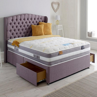 Divan Base Direct Dura Beds Cloud Lite Opulence 1500 Pocket Sprung  Foam Divan Bed Set 6Ft Super King 4 Drawers- Naples Lilac - image 1