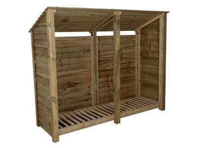 Arbor Garden Solutions Wooden Log Store (Roof Sloping Back) W-227Cm, H-180Cm, D-88Cm - Natural (Light Green) Finish - image 1
