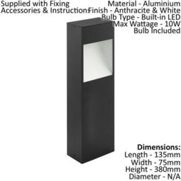 2 Pack Ip44 Outdoor Pedestal Lights - Modern Anthracite & White Square Post 10W Led - thumbnail 2