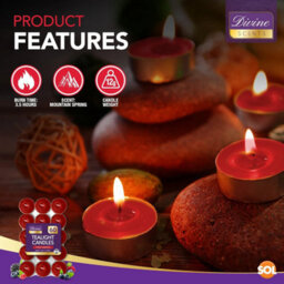 SOL 60Pk Tea Light Candles Fresh Berries 3.5 Hour Burn Time Scented Tea Lights Long Lasting Ideal For Home Relaxation Dinners Weddings - thumbnail 3