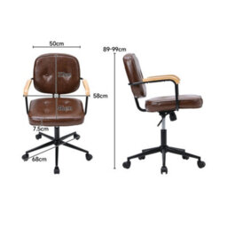 Living And Home Brown Pu Leather Ergonomic Office Chair With Wood Armrests - thumbnail 5
