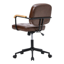 Living And Home Brown Pu Leather Ergonomic Office Chair With Wood Armrests - thumbnail 4