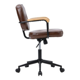 Living And Home Brown Pu Leather Ergonomic Office Chair With Wood Armrests - thumbnail 3