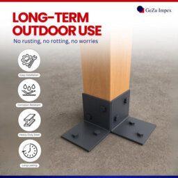 Gezu Impex Pergola Floor Bracket Anthracite Grey - Fence Post Corner Bolt Down Bracket - 121X121mm (Pack Of 8) - thumbnail 7