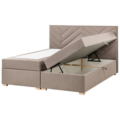 Beliani Divan Bed With Storage Fabric Esquire 180 X 200 Cm (Eu Super King) Taupe - image 1