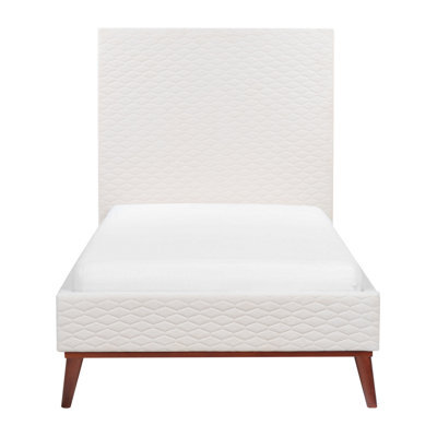 Beliani Aurora Off White Velvet Eu Single Bed 3Ft With Quilted Honeycomb Headboard - image 1