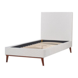 Beliani Aurora Off White Velvet Eu Single Bed 3Ft With Quilted Honeycomb Headboard - thumbnail 6