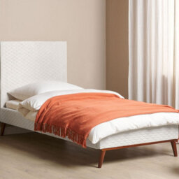 Beliani Aurora Off White Velvet Eu Single Bed 3Ft With Quilted Honeycomb Headboard - thumbnail 2