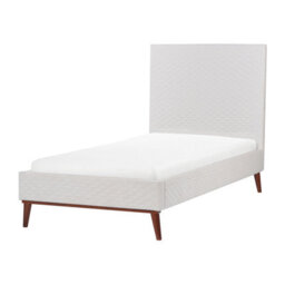 Beliani Aurora Off White Velvet Eu Single Bed 3Ft With Quilted Honeycomb Headboard - thumbnail 4