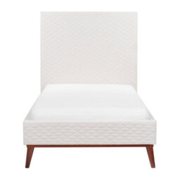 Beliani Aurora Off White Velvet Eu Single Bed 3Ft With Quilted Honeycomb Headboard - thumbnail 1