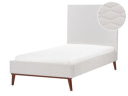 Beliani Aurora Off White Velvet Eu Single Bed 3Ft With Quilted Honeycomb Headboard - thumbnail 3