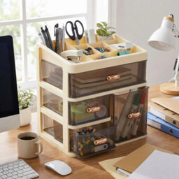 Desktop Storage Drawers Unit Transparent Stationery Organiser - thumbnail 4