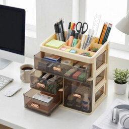 Desktop Storage Drawers Unit Transparent Stationery Organiser - thumbnail 3