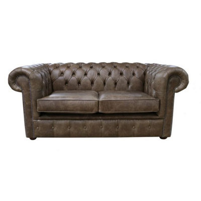 Chesterfield 2 Seater Cracked Wax T Brown Leather Sofa In Classic Style - image 1