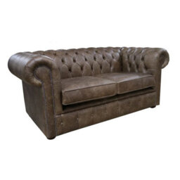 Chesterfield 2 Seater Cracked Wax T Brown Leather Sofa In Classic Style - thumbnail 3