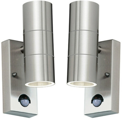 2 Pack Ip44 Outdoor Accent Light & Pir Gu10 Stainless Steel Up & Down Wall Lamp - image 1