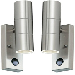 2 Pack Ip44 Outdoor Accent Light & Pir Gu10 Stainless Steel Up & Down Wall Lamp - thumbnail 1