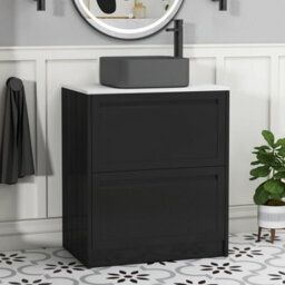Royal Bathrooms Royal Bathroom Elmore 700mm Matt Nocturne Black Freestanding Countertop Bathroom Vanity Unit 2 Drawer With Art Square Basin - thumbnail 1
