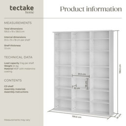 Tectake Shelves Stevie - 21 Compartments, Height-Adjustable, Removable Shelves  - White Matt - thumbnail 6