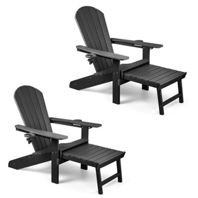 Vonhaus Black Adirondack Chair & Footrest Set Of 2, Reclining Garden Chair, Weather Resistant Hdpe Outdoor Armchair, Westport - image 1