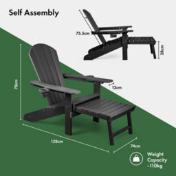 Vonhaus Black Adirondack Chair & Footrest Set Of 2, Reclining Garden Chair, Weather Resistant Hdpe Outdoor Armchair, Westport - thumbnail 8