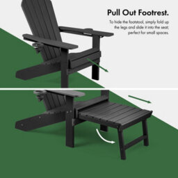 Vonhaus Black Adirondack Chair & Footrest Set Of 2, Reclining Garden Chair, Weather Resistant Hdpe Outdoor Armchair, Westport - thumbnail 3