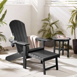 Vonhaus Black Adirondack Chair & Footrest Set Of 2, Reclining Garden Chair, Weather Resistant Hdpe Outdoor Armchair, Westport - thumbnail 2