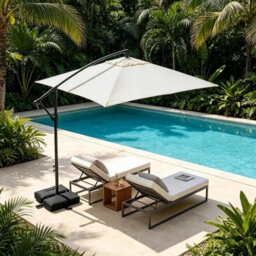 White 2.1X1.4M Rectangular Parasol Canopy Waterproof - thumbnail 2