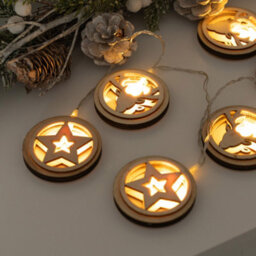 Valuelights Wooden Disk Stars And Reindeers White Indoor String Lights - thumbnail 2