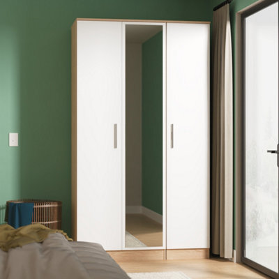 Trent Tall Triple Mirrored Wardrobe In White Matt & Black Matt (Ready Assembled) - image 1
