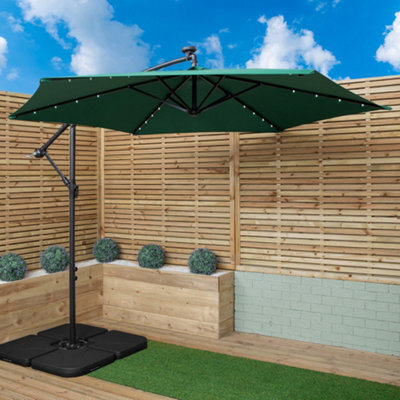 Samuel Alexander 3M Solar Powered Lit Banana Cantilever Garden Parasol With Leds & Base Weights Included In Green - image 1