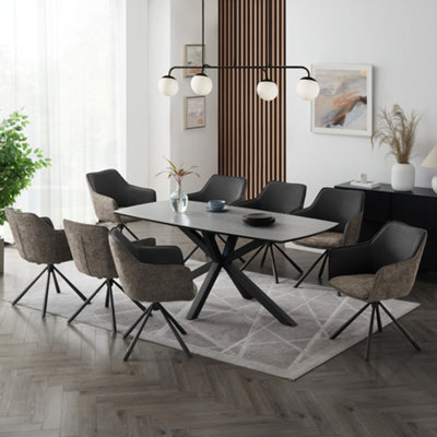 Home Detail Verona Grey Ceramic Dining Table & Grey/beige Fabric Porto Swivel Chairs, 8 Seater - image 1