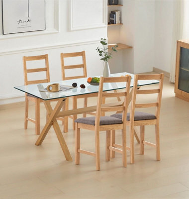 Hallowood Furniture Cullompton Dining Table Glass Top (160Cm) With 4 Grey Fabric Ladder Back Chairs - image 1