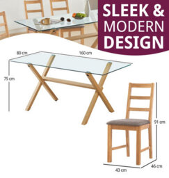 Hallowood Furniture Cullompton Dining Table Glass Top (160Cm) With 4 Grey Fabric Ladder Back Chairs - thumbnail 3