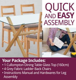 Hallowood Furniture Cullompton Dining Table Glass Top (160Cm) With 4 Grey Fabric Ladder Back Chairs - thumbnail 7