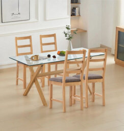 Hallowood Furniture Cullompton Dining Table Glass Top (160Cm) With 4 Grey Fabric Ladder Back Chairs - thumbnail 1