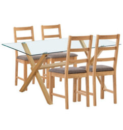 Hallowood Furniture Cullompton Dining Table Glass Top (160Cm) With 4 Grey Fabric Ladder Back Chairs - thumbnail 8