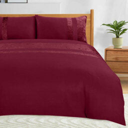 Casabella Luxury Crushed Velvet Panel Band Duvet Cover Sets With Pillow Case Single Duvet Cover Bedding Set Burgundy - thumbnail 3