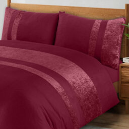 Casabella Luxury Crushed Velvet Panel Band Duvet Cover Sets With Pillow Case Single Duvet Cover Bedding Set Burgundy - thumbnail 2