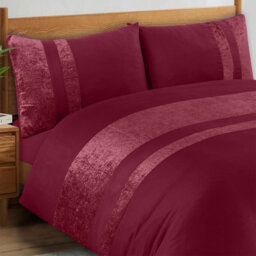 Casabella Luxury Crushed Velvet Panel Band Duvet Cover Sets With Pillow Case Single Duvet Cover Bedding Set Burgundy