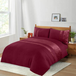 Casabella Luxury Crushed Velvet Panel Band Duvet Cover Sets With Pillow Case Single Duvet Cover Bedding Set Burgundy - thumbnail 6